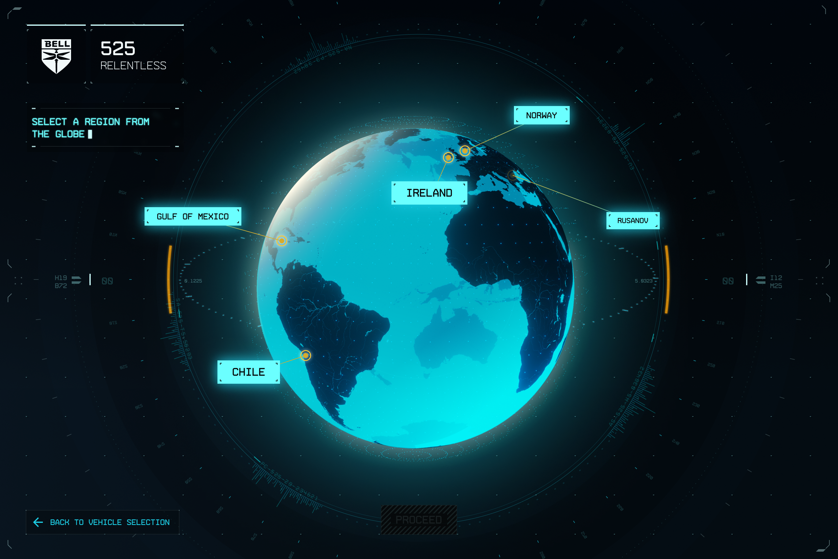 Bell simulator geographic region selection