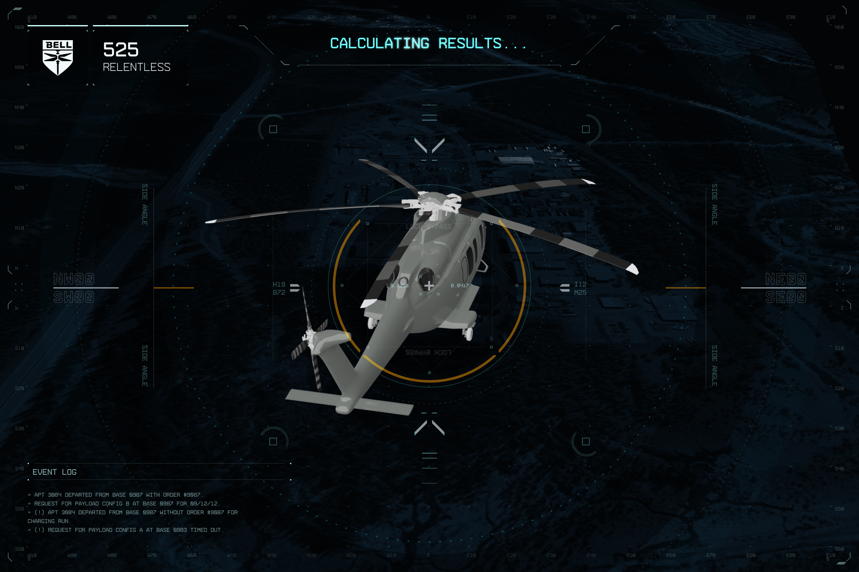 Bell simulation showing aircraft and operational controls