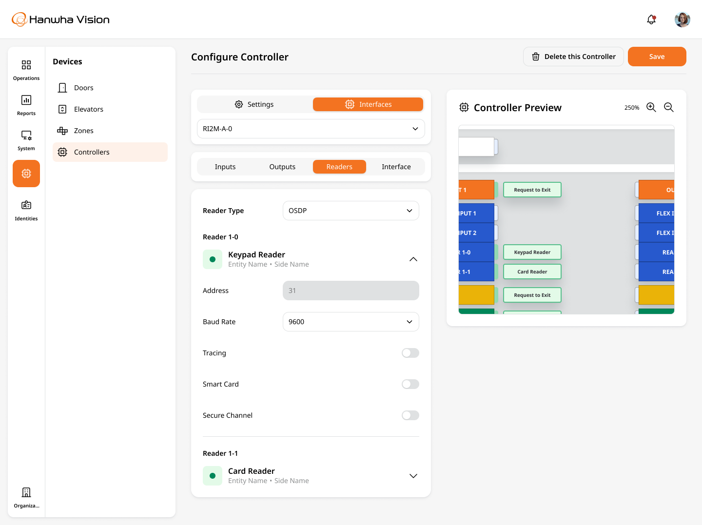 Controller configuration interface detail