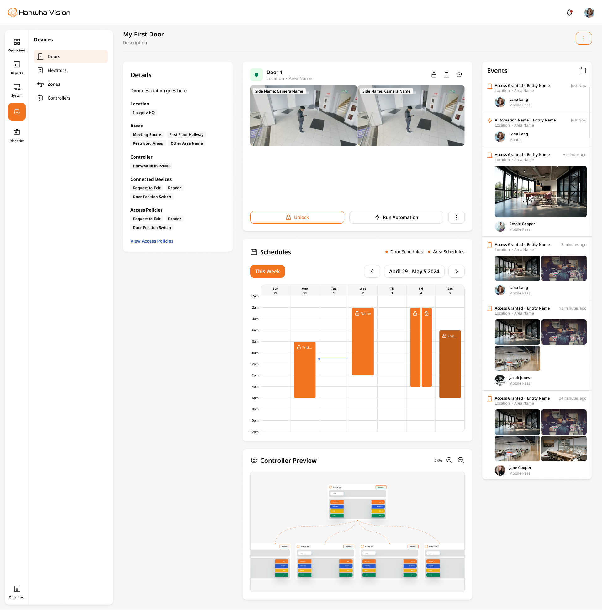 Door scheduling interface detail