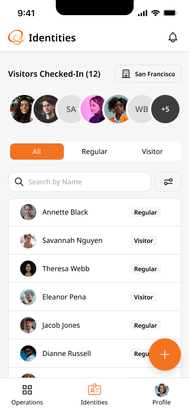 Identity list detail with category filters, search, and person rows