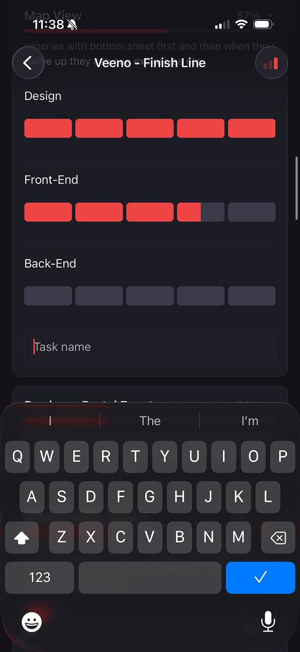 Trackiverse mobile task editing with completion scales and the native keyboard